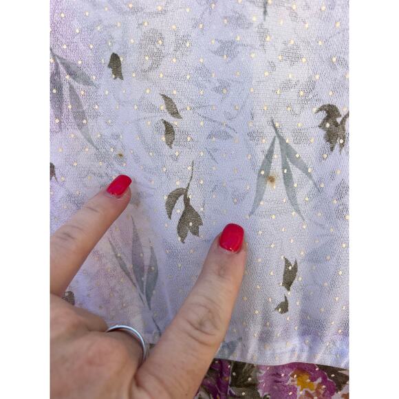 Vintage 80s Whimsy Sheer Floral Swiss Dot Wrap Front Dress - Picture 5 of 9